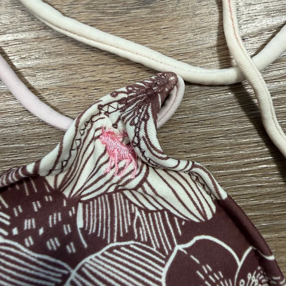 RARE Y2K Abercrombie & Fitch Brown Floral Triangle Bikini Set Side Tie SwimsuitM